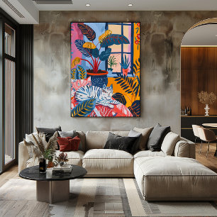 Relaxed Cat in the Garden: Colorful Favista Art Canvas Print