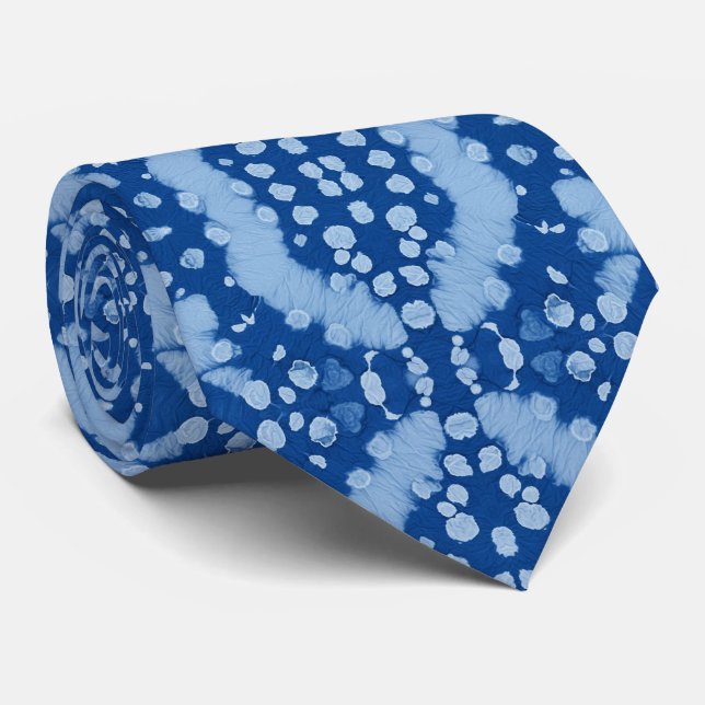 Relaxed Coastal and Moody Blue Shibori Indigo Neck Tie (Rolled)