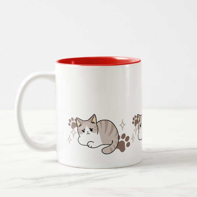 Relaxed & Lazy Vibes for Cat Lovers Design Two-Tone Coffee Mug (Left)