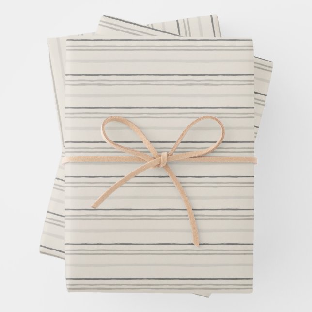 Relaxed Neutral Painterly Stripe Pattern Wrapping Paper Sheets (In situ)