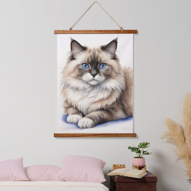 Relaxed Ragdoll Cat Illustration Cozy Pet  Hanging Tapestry (Bedroom)