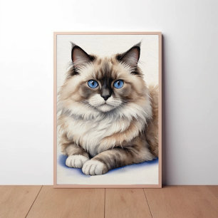 Relaxed Ragdoll Cat Illustration Cozy Pet Poster