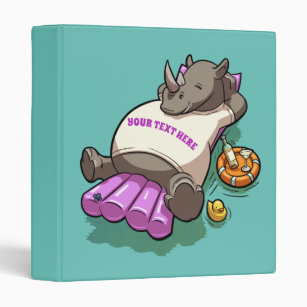 Relaxed Rhino On A Lilo Funny Cartoon Character 3 Ring Binder