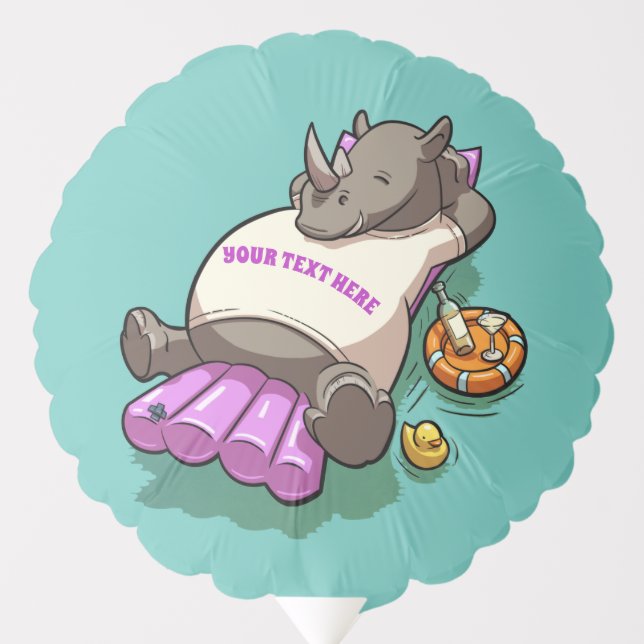 Relaxed Rhino On A Lilo Funny Cartoon Character Balloon (Front)
