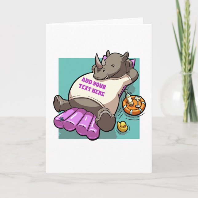 Relaxed Rhino On A Lilo Funny Cartoon Character Card (Front)