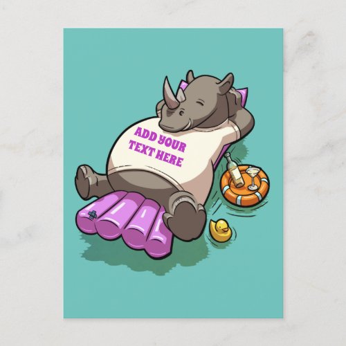 Relaxed Rhino On A Lilo Funny Cartoon Character Postcard