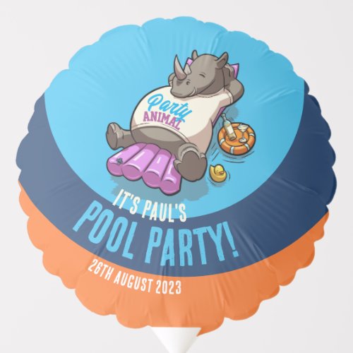 Relaxed Rhino On Inflatable Pool Party Cartoon Balloon