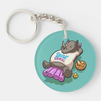 Relaxed Rhino Spirit Animal Funny Cartoon Keychain by NoodleWings at Zazzle