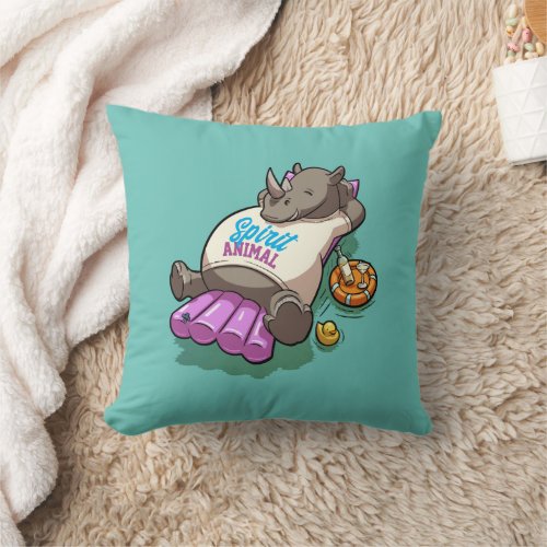 Relaxed Rhino Spirit Animal Funny Cartoon Throw Pillow