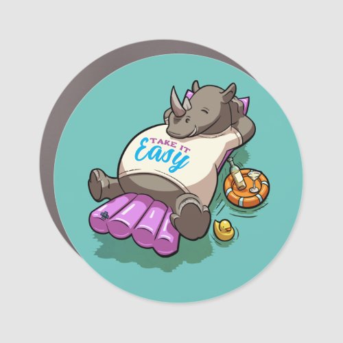 Relaxed Rhino Take It Easy Funny Cartoon Character Car Magnet