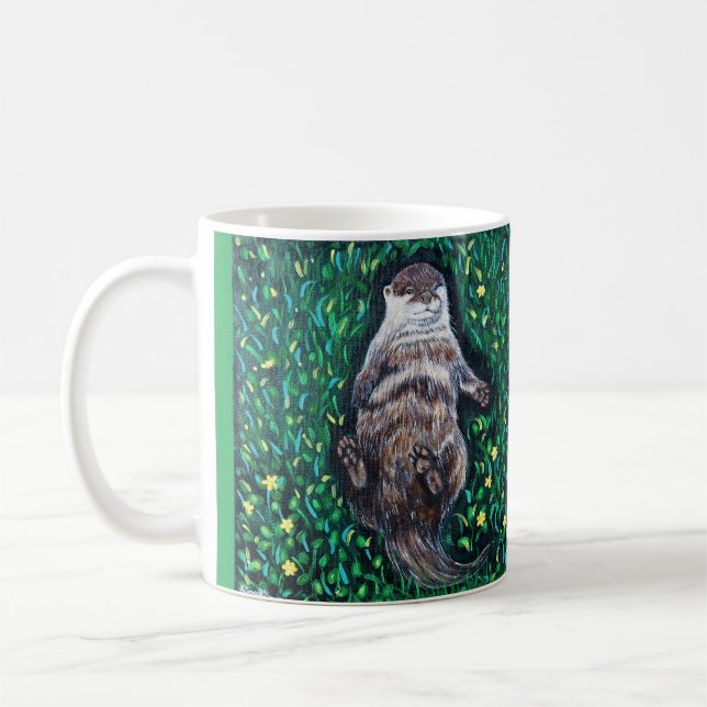Relaxed River Otter Painting Coffee Mug (Left)