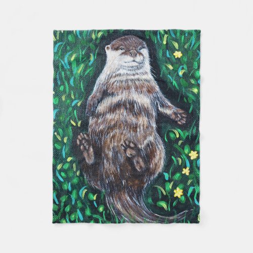 Relaxed River Otter Painting Fleece Blanket