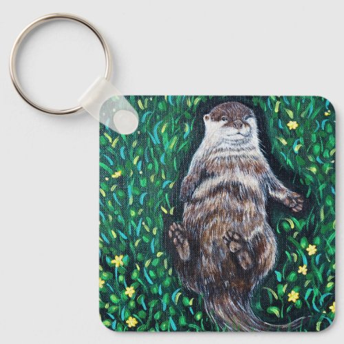 Relaxed River Otter Painting Keychain