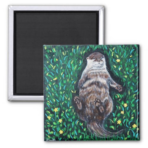 Relaxed River Otter Painting Magnet