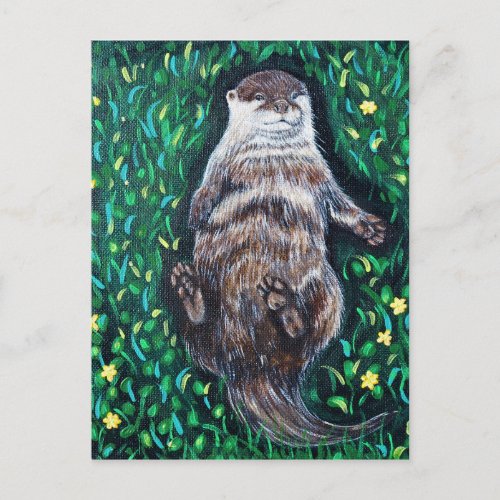 Relaxed River Otter Painting Postcard