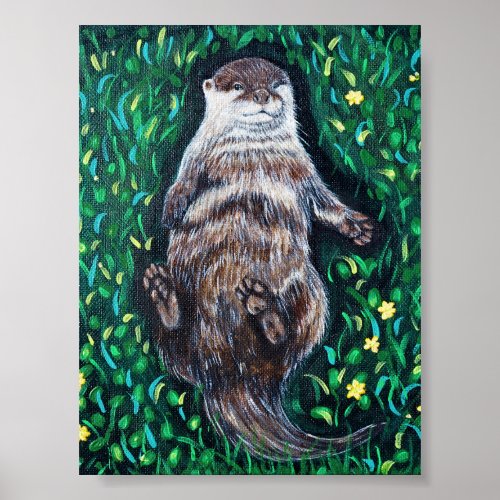Relaxed River Otter Painting Poster