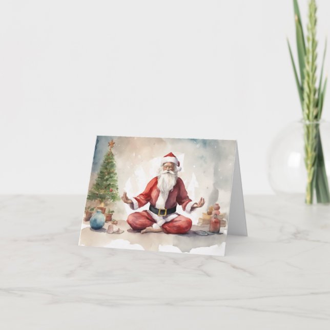 Relaxed Santa doing Yoga Holiday Card (Front)