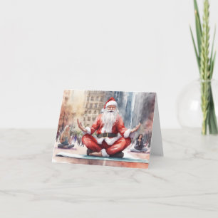 Relaxed Santa doing Yoga in City Holiday Card