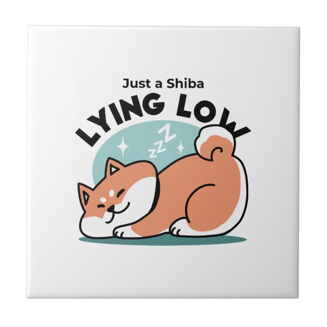 Relaxed Shiba Inu Art: Just a Shiba Lying Low Ceramic Tile (Front)