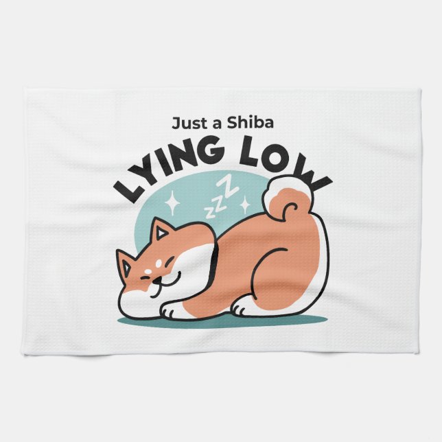 Relaxed Shiba Inu Art: Just a Shiba Lying Low Kitchen Towel (Horizontal)
