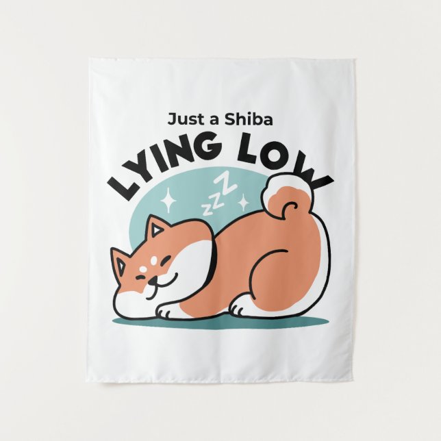 Relaxed Shiba Inu Art: Just a Shiba Lying Low Tapestry (Front)