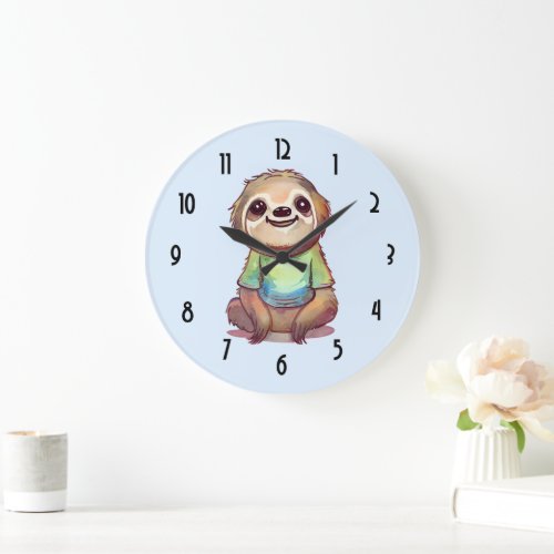 Relaxed Smiling Sloth sitting Cross_Legged Large Clock