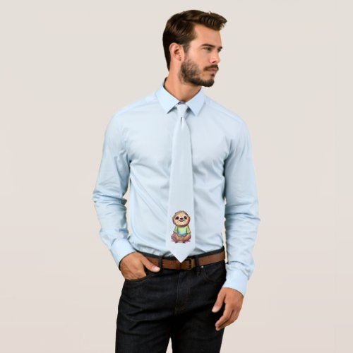 Relaxed Smiling Sloth sitting Cross_Legged Neck Tie