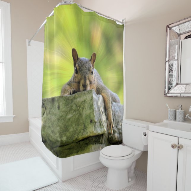 Relaxed Squirrel Shower Curtain (In Situ)