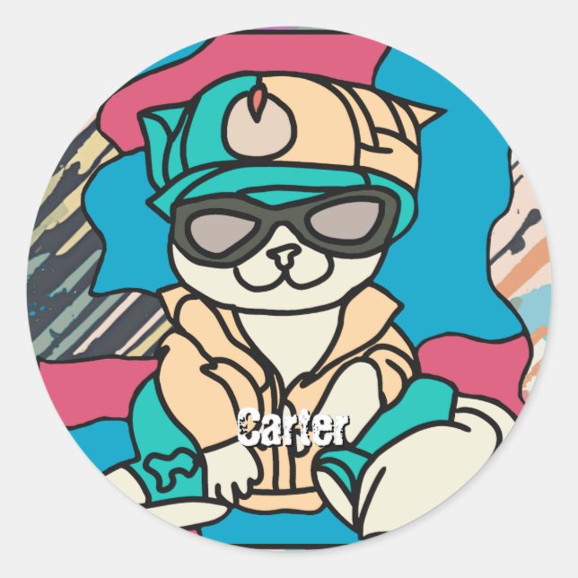 Relaxed Street Retro Cat | Funny  Classic Round Sticker (Front)