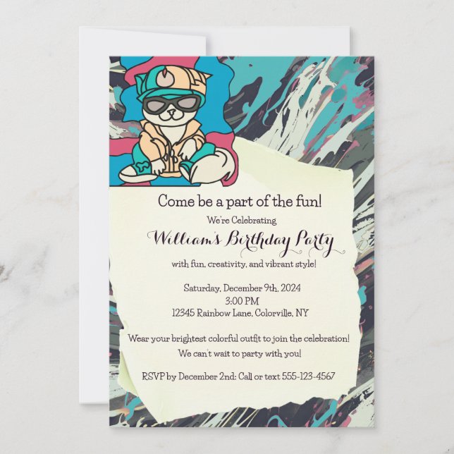 Relaxed Street Retro Cat | Funny Invitation (Front)