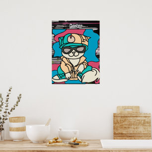 Relaxed Street Retro Cat   Funny Poster