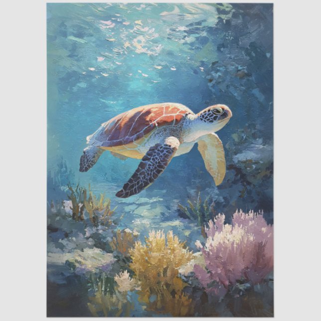 Relaxed Swimming Sea Turtle Decoupage Tissue Paper (Front)