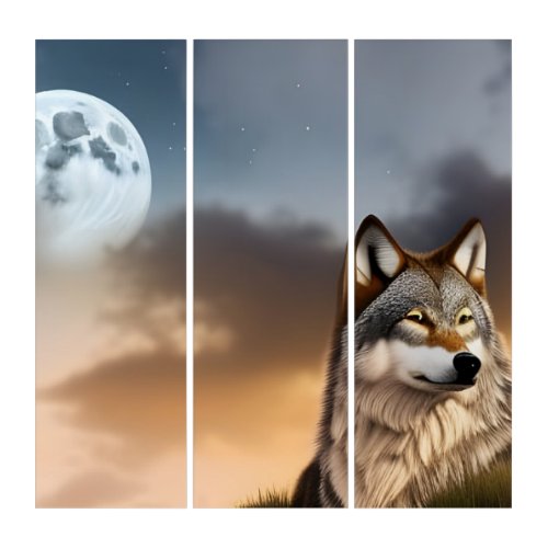 Relaxed Wolf And A Moon Triptych