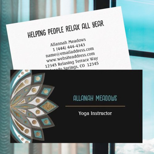 Relaxing Aqua and Gold Lotus Flower Business Card