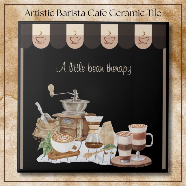 Relaxing Artistic Pour Over Barista Cafe Sign Ceramic Tile (Relaxing Black Artistic Pour Over Barista Cafe Sign)