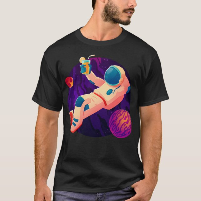 Relaxing Astronaut With Cocktail (Space Synthwave) T-Shirt (Front)