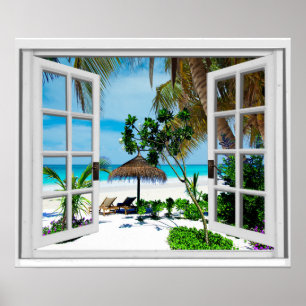 Relaxing Beach and Ocean Theme Window View Poster