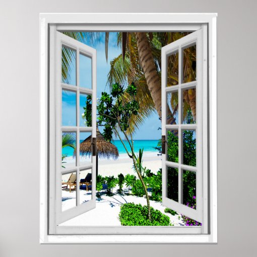 Relaxing Beach Artificial Window View Poster | Zazzle