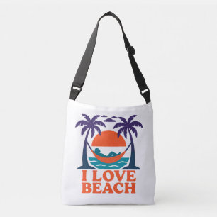 Relaxing beach hammock sunset design crossbody bag