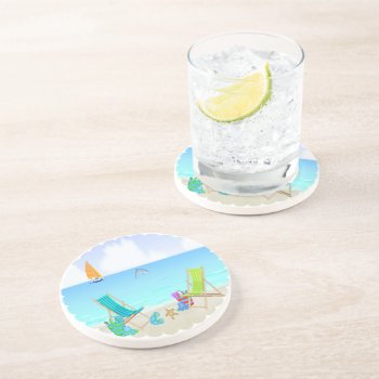 Relaxing Beach Sandstone Drink Coaster by TheHomeStore at Zazzle