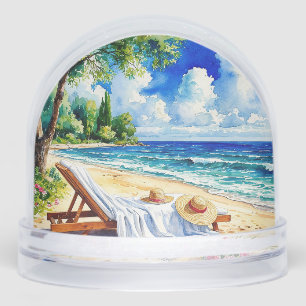 Relaxing Beach Scene with Lounge Chair Snow Globe