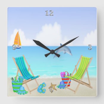 Relaxing Beach Square Wall Clock by TheHomeStore at Zazzle