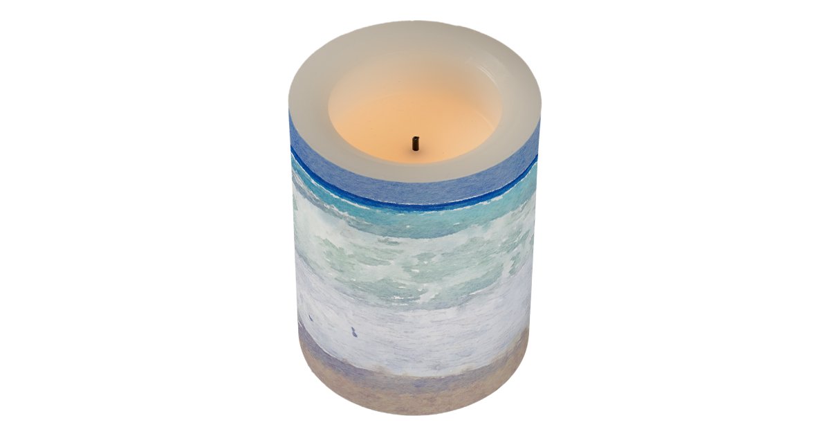 Relaxing Beach Themed Watercolor Flameless Candle Zazzle