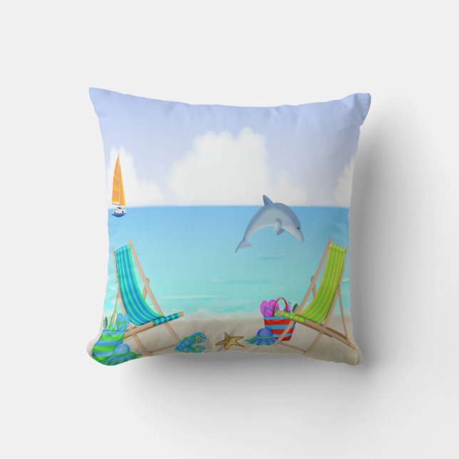 Relaxing Beach Throw Pillow (Front)