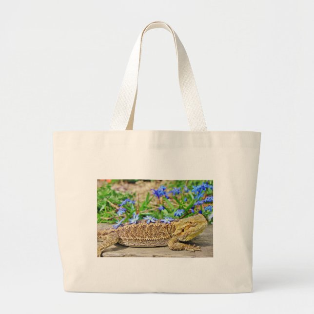 Relaxing Bearded Dragon Large Tote Bag (Front)