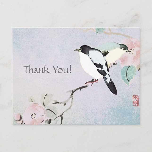 Relaxing Birds ~ Postcards Thank You Japanese (Front)