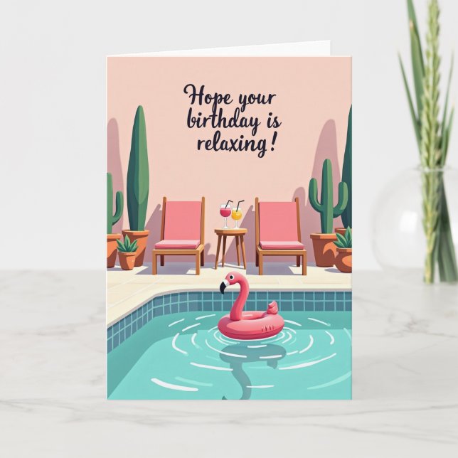 Relaxing Birthday Poolside Oasis Card (Front)