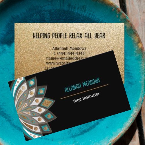 Relaxing Black and Gold Lotus Flower Business Card