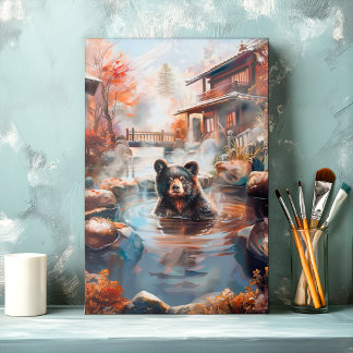 Relaxing Black Bear Hot Spring Canvas Print