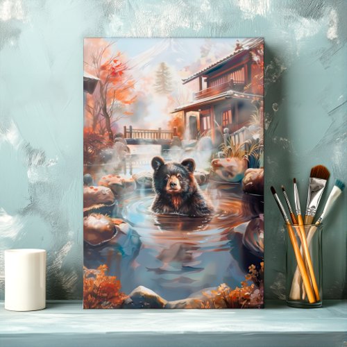 Relaxing Black Bear Hot Spring Canvas Print